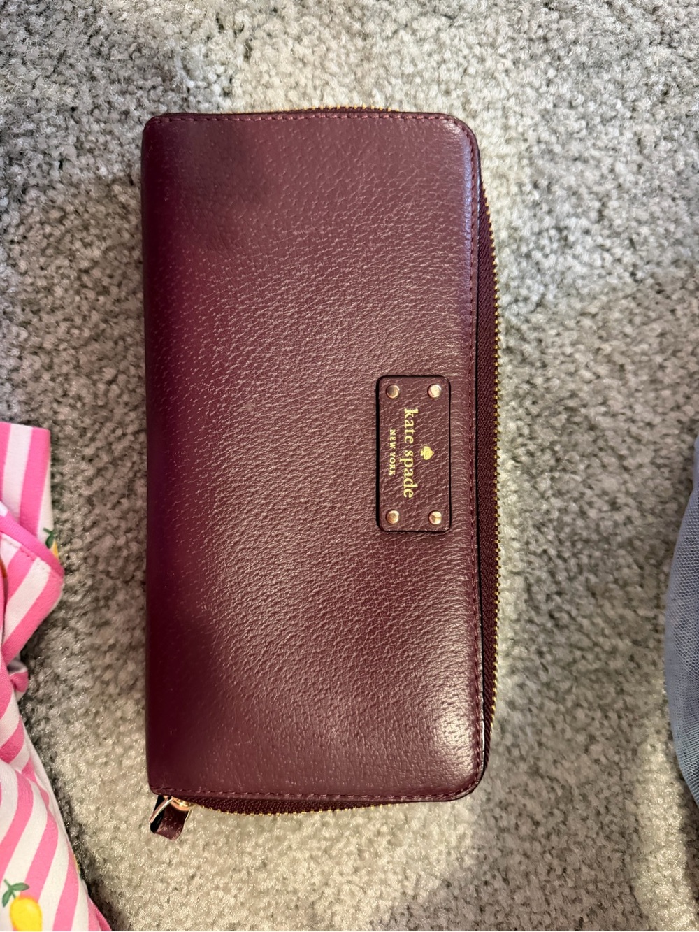 kate spade Zip Around Pebbled Leather Wallet - Burgundy